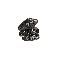 Черный Покрытие стойки латунные прозрачные бусины из кубического циркония, долговечный, змея, чёрные, 7x8x6.5 мм, отверстие : 2.5 мм