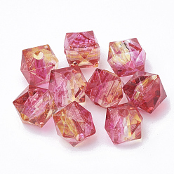 Deep Pink Two Tone Transparent Spray Painted Acrylic Beads, Polygon, Deep Pink, 7.5x8x8mm, Hole: 1.8mm, about 1690pcs/500g
