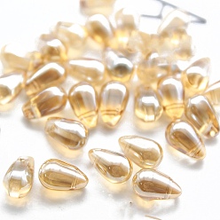 Bois Solide Perles de verre tchèques transparentes, top foré, larme, burlywood, 9x6mm