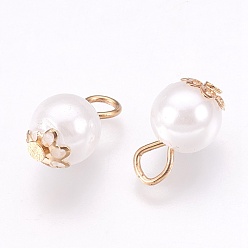 Light Gold Imitation Pearl Charms, with Iron Findings, Round, Light Gold, 13x8mm, Hole: 2.5x3mm