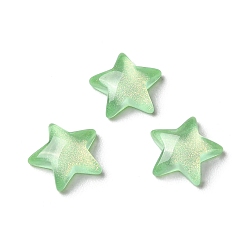 Light Green K9 Glass Cabochons, with Glitter Powder, Star, Light Green, 10x10.5x3mm