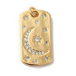 Real 18K Gold Plated Rack Plating Brass Micro Pave Cubic Zirconia Pendants, with Jump Ring, Long-Lasting Plated, Lead Free & Cadmium Free, Rectangle with Moon, Real 18K Gold Plated, 25x13.5x1.8mm, Hole: 3mm