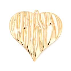 Real 18K Gold Plated Rack Plating Brass Pendants, Textured, Heart Charm, Real 18K Gold Plated, 40x39x3mm, Hole: 2mm