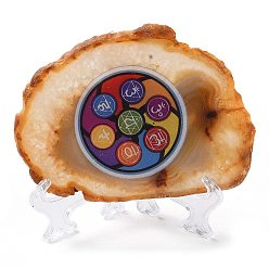 Круглые Печатный орнамент из кусочков натурального агата, декор для домашнего офиса на удачу, круглые, 100~125x105~150x7.5~8 мм