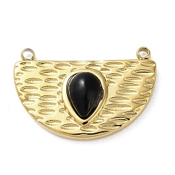 Black Onyx Вакуумное покрытие pvd 316 подвески из нержавеющей стали, с натуральным черным ониксом(крашенный и с подогревом), полукруглый, реальный 18 k позолоченный, 12.5x18x4 мм, отверстие : 1.2 мм