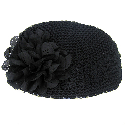 Черный Ручная работа вязания крючком детская шапочка, цветок, чёрные, 180 мм