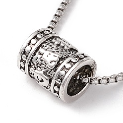 Antique Silver & Stainless Steel Color Alloy Column Pendant Necklace with 201 Stainless Steel Box Chains, Gothic Jewelry for Men Women, Antique Silver & Stainless Steel Color, 23.62 inch(60cm)