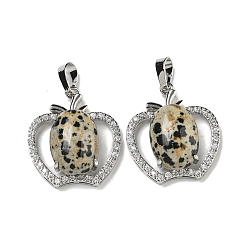 Далматинских Джаспер Натуральная далматинская яшма с подвесками из прозрачного кубического циркония, подвески в виде яблока со стойкой, фурнитура из латуни, платина, без кадмия и без свинца, 28.5x25.5x9~10 мм, отверстие : 7x5 мм