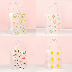 Fruit Sacs en plastique pvc rectangle transparent, avec une poignée, pour le shopping, artisanat, cadeaux, motif de fruits, 20.5x16x9 cm