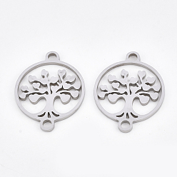 Stainless Steel Color 201 Stainless Steel Links connectors, Laser Cut Links, Flat Round with Tree of Life, Stainless Steel Color, 19x15x1mm, Hole: 1.8mm