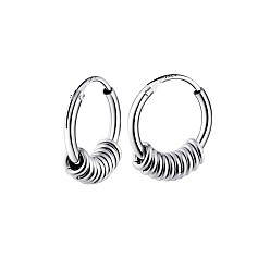 Platinum Rhodium Plated 925 Sterling Silver Circle Beaded Huggie Hoop Earrings for Women, Platinum, 23mm