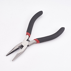 Stainless Steel Color 45# Carbon Steel Jewelry Pliers, Chain Nose Pliers, Polishing, Black, Stainless Steel Color, 13x7.7x0.9cm