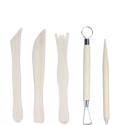 Beige 304 Stainless Steel Clay Sculpture Tool, Wood Handle for DIY Clay Craft Making, Beige, 13.2~15.5cm, 5pcs/set