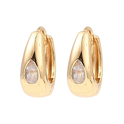 Light Gold Brass Micro Pave Cubic Zirconia Hoop Earring, Ring, Light Gold, 15x6mm