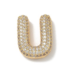 Letter U Латунные микро проложить кубического циркония подвески, без свинца и без кадмия, реальный 18 k позолоченный, Буква U, 21.5x17x6 мм, отверстие : 3x2.5 мм