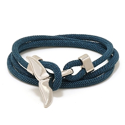 Steel Blue Cotton Cord Bracelets, with Alloy Finding, Steel Blue, 24-3/4 inch(63cm)