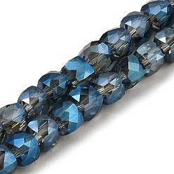 Steel Blue Electroplate Transparent Glass Beads Strands, Faceted, Cube, Steel Blue, 6x6x6mm, Hole: 1mm, about 67~68pcs/strand, 15.5~16 inch(39.4~40.6cm)