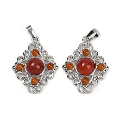 Красный Агат Природные сердолик подвески, ромбовидные подвески с латунной фурнитурой, стойки покрытие, платина, окрашенная и подогревом, 35.5x27x7.5 мм, отверстие : 8.5x4.5 мм