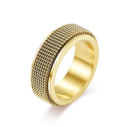 Golden Mesh Chains Titanium Steel Rotating Finger Ring, Fidget Spinner Ring for Calming Worry Meditation, Golden, US Size 6(16.5mm)