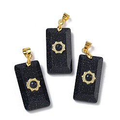 Синий Драгоценный Камень Синтетические подвески из голубого золота с огранкой, Прямоугольный элемент с подвесками в виде солнца, с латунной фурнитурой золотистого оттенка и декоративными элементами в виде ламелей., 25x13x7 мм, отверстие : 5x3.5 мм