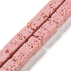 Pink Synthetic Lava Rock Dyed Beads Strands, Cube, Pink, 6~7x6~6.5x6~6.5mm, Hole: 0.7mm, about 60pcs/strand, 14.76''(37.5cm)