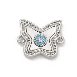 Бабочка Шармы-соединители из латуни с микропаве из прозрачного кубического циркония, с оболочкой, платина, бабочка, 12.5x15x2.5 мм, отверстие : 1.2 мм
