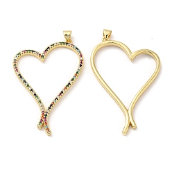 Colorful Brass Pendants, with Cubic Zirconia, Lead Free & Cadmium Free, Heart Charms, Real 18K Gold Plated, Colorful, 51x33.5x3mm, Hole: 5.4x3.5mm