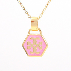 01 Multi-color Hexagonal Pendant with Triumph Arch Design in Copper Plated Gold for Fashionable Streetwear