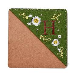 Letter H Embroidery Corner Bookmarks, Personalized Hand Embroidered Bookmark, Flower Felt Triangle Corner Page Marker, for Book Reading Lovers Teachers, Square, Letter.H, 95x95mm