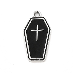 Cross Alloy Enamel Pendants, Platinum, Coffin Charm, Cross Pattern, 13x1mm, Hole: 2mm
