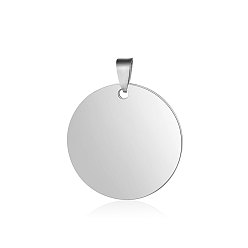 Stainless Steel Color 201 Stainless Steel Pendants, Manual Polishing, Flat Round, Stamping Blank Tag, Stainless Steel Color, 29.5~30x1.5mm, Hole: 8.5x3.5mm