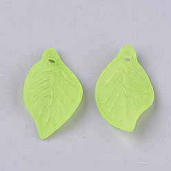 Light Green Transparent Acrylic Pendants, Frosted, Leaf, Light Green, 18x11x3mm, Hole: 2mm, about 1877pcs/500g