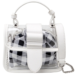 White Women's Crossbody Bags with Tartan Pattern Drawstring Inner Bag, Transparent Ita Bags, Display Collector Bag for Anime Cosplay, White, 18x6x14cm