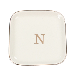 Letter N Керамическая ювелирная тарелка, лоток для хранения, органайзер для косметических украшений, квадратный, Письмо N, 110x110x15 мм