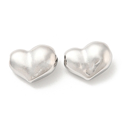 Real Platinum Plated Brass Bead, Heart, Real Platinum Plated, 8.5x12x5.5mm, Hole: 1mm
