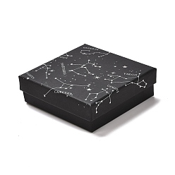 Constellation Cardboard Jewelry Packaging Boxes, with Sponge Inside, for Rings, Small Watches, Necklaces, Earrings, Bracelet, Constellation Pattern, 9.3x9.3x3.2cm