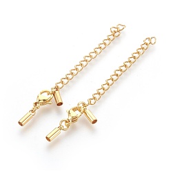 Golden 304 Stainless Steel Chain Extender, Lobster Claw Clasps for Jewelry Making, Golden, 28mm, Hole: 2mm, Cord End: 8x2.5mm, Clasp: 6x9mm, Extension Chain: 45mm, Jump Ring: 4x1mm
