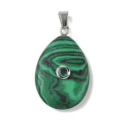 Малахит Синтетического малахита подвески, подвески-слезинки с 201 микрофиброй из нержавеющей стали с кубическим цирконием, цвет нержавеющей стали, 29x18x7 мм, отверстие : 5.5x3.5 мм