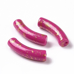 Средний Фиолетово-красный Непрозрачные акриловые бусины, с блеском порошок, изогнутая трубка, средне фиолетовый красный, 33x10x8 мм, отверстие : 1.5 мм