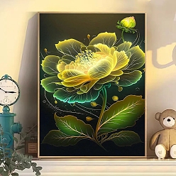 Yellow Green Flower DIY Diamond Painting Kit, Including Resin Rhinestones Bag, Diamond Sticky Pen, Tray Plate, Glue Clay and Canvas, Yellow Green, 400x300mm