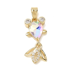 Прозрачный АВ Латунные микро проложить кубического циркония подвески, рыба, со стеклом, стойки покрытие, золотые, ясно AB, 22.5x10.5x4.5 мм, отверстие : 5x2.5 мм