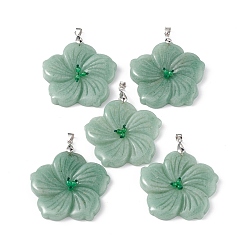 Green Aventurine Natural Green Aventurine Big Pendants, Peach Blossom Charms, with Platinum Plated Alloy Snap on Bails, 57x48x9mm, Hole: 6x4mm