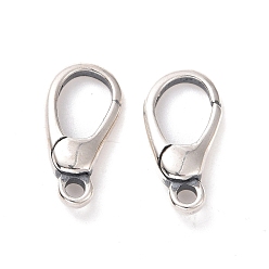 Antique Silver 925 Sterling Silver Keychain Clasps, Teardrop, Antique Silver, 14x7x3mm, Hole: 1.6mm, Inner Diameter: 6.5x5mm