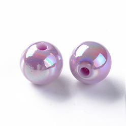 Violet Perles acryliques opaques, de couleur plaquée ab , ronde, violette, 12x11mm, Trou: 2.5mm, environ566 pcs / 500 g