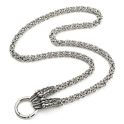Antique Silver & Stainless Steel Color 304 Stainless Steel Byzantine Chain Necklaces with 316L Surgical Stainless Steel Dragon Clasps, Antique Silver & Stainless Steel Color, 28.23 inch(71.7cm)