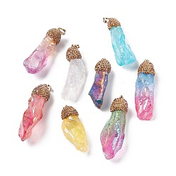 Mixed Color Electroplated Natural Quartz Crystal & Light Colorado Topaz Rhinestone Big Pendants,  Nuggets Charms, with Golden Plated Brass Findings, Cadmium Free & Lead Free, Mixed Color, 49~64x17~25x11~18mm, Hole: 5x8mm