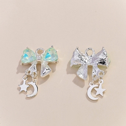 Голубой Серебряного сплава подвески, бантом прелести, голубой, 16x14 мм, отверстие : 3 мм