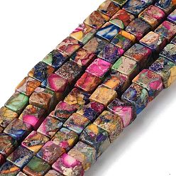 Colorful Natural Imperial Jasper Beads Strands, Dyed, Cube, Colorful, 6mm, Hole: 0.8mm, about 64pcs/strand, 15.7 inch