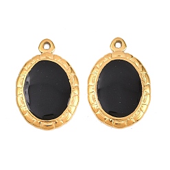 Черный 304 нержавеющей стальной эмали подвески, овальные амулеты, ионное покрытие (ip), реальный 18 k позолоченный, чёрные, 26.5x18x2 мм, отверстие : 1.6 мм