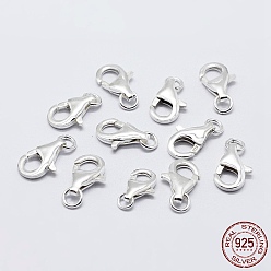 Platinum Anti-Tarnish Rhodium Plated 925 Sterling Silver Lobster Claw Clasps, with 925 Stamp, Platinum, 13mm, Hole: 2mm